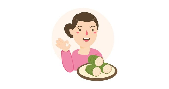 woman selling lemang ramadan food animation