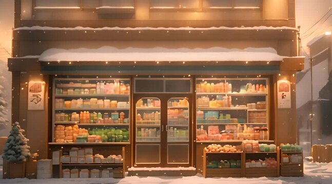 A Japanese Store in the Golden Hour, Shopping in the Sunset when Winter Comes