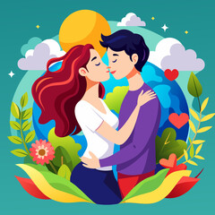 Love Kissing Couple Beautiful Illustration 
