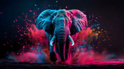 Elephant On Colorful Splashes, Diwali, Religious Animal, Jungle Animal, Diwali Concept, Generative Ai - obrazy, fototapety, plakaty