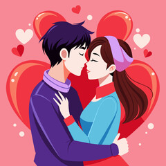 Love Kissing Couple Beautiful Illustration 