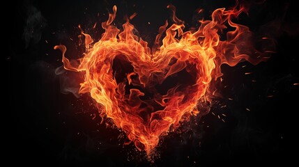 Fiery heart against a black background.