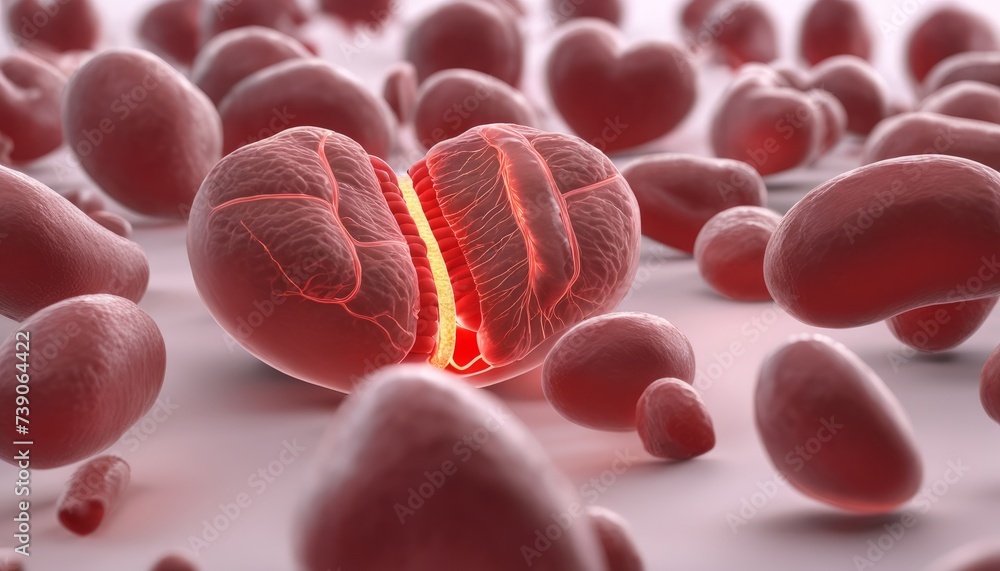 Poster 3d rendering of a heart with a glowing core, surrounded by other hearts