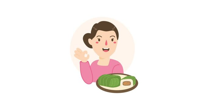 woman selling lemper animation