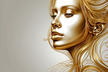 Golden face Art work of a Woman, golden line art 