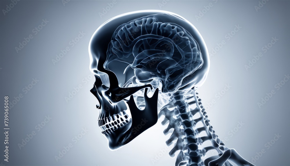 Poster exploring the intricate architecture of the human skull and spine