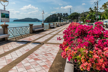 Bougainvillaea and promenade at Cape Panwa, Phuket, Thailand © Kevin Hellon