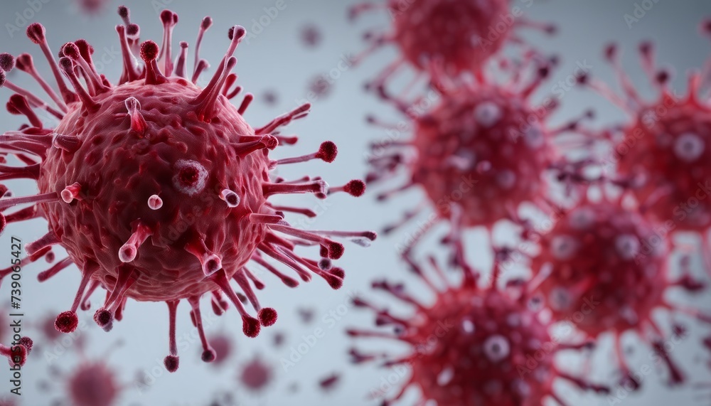 Poster viral particles in motion, captured in high-resolution 3d rendering