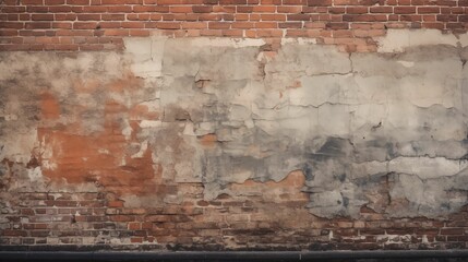Grunge brick wall with crumbling plaster.