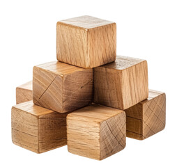 Stack of kids wooden cubes isolated on transparent background