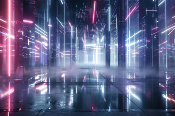 Digital futuristic showcase concept show scene abstract geometric fantasy neon line background...