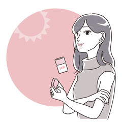 日焼け止めを塗る女性のイラスト（ピンク）