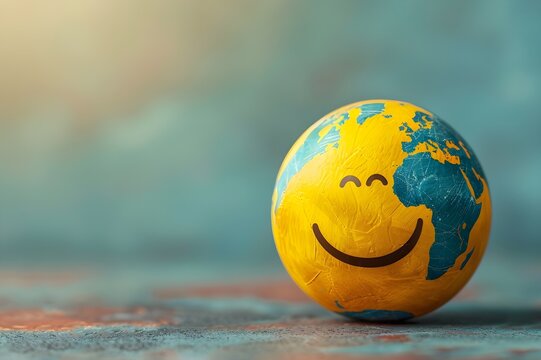 smiling Earth Globe for the concept of World Laughter Day/Smile Day, Earth Day