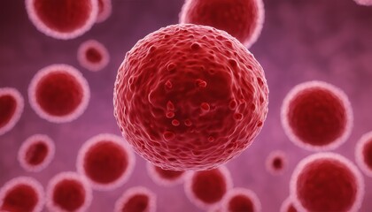  Microscopic view of a virus particle amidst healthy cells