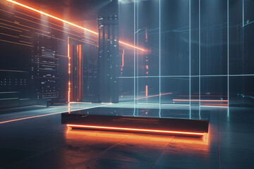 Digital futuristic showcase concept show scene abstract geometric fantasy neon line background...