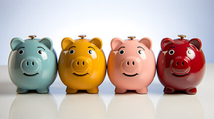 Save money, financial planning of personal finances and being thrifty concept theme with a pink piggy bank sitting on a pile of bronze and silver colored coins - Powered by Adobe