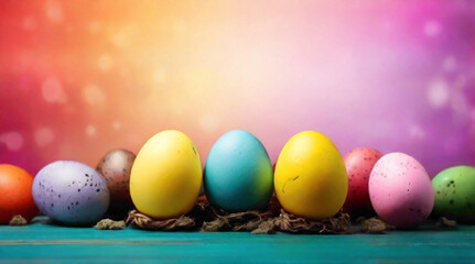 Obraz na płótnie Canvas golden Easter background with golden east lining on the eggs with pretty colorful embedded lining on the egg with colorful golden lines nag shinning nit surface 