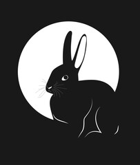 Rabbit silhouette on a black background. Vector illustration