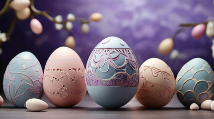 golden Easter background with golden east lining on the  eggs with pretty colorful embedded lining  on the  egg with colorful golden lines nag shinning nit surface   - obrazy, fototapety, plakaty