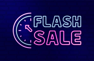 Neon light line illustration of FLASH SALE with hour time or night sale for fashion stores, restaurants and bars. Can be used for website, poster, flyer, brochure, ads, promo