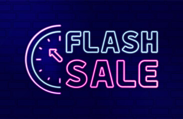 Obraz premium Neon light line illustration of FLASH SALE with hour time or night sale for fashion stores, restaurants and bars. Can be used for website, poster, flyer, brochure, ads, promo