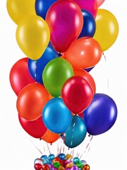 Red, blue and other balloons on white background, positive mood, vertical arrangement