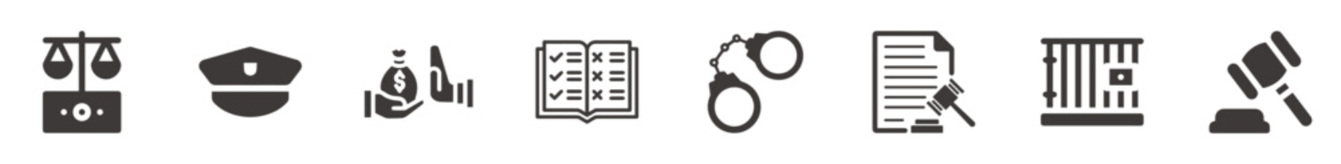 Law icon collection. Judgement icon sets.