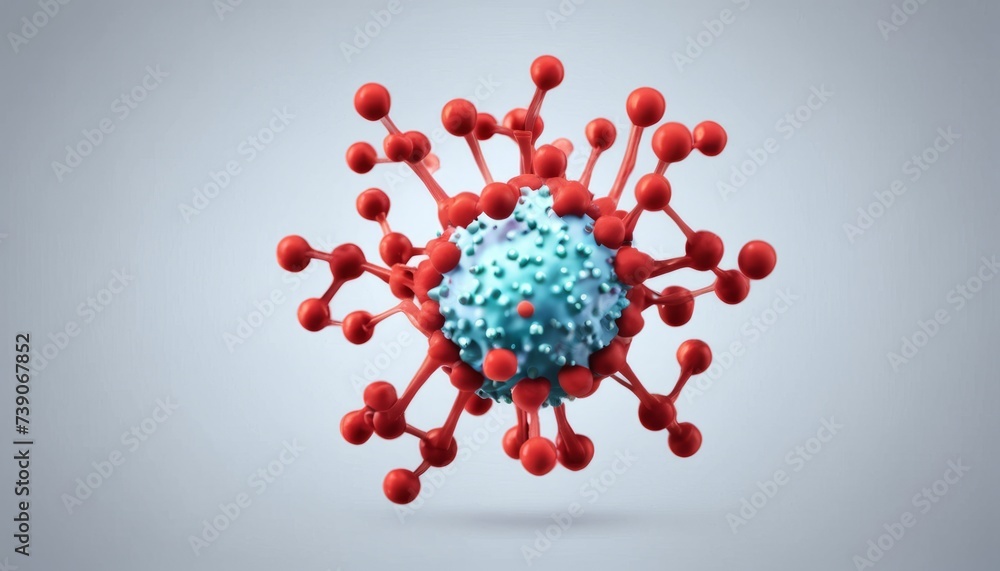 Aufkleber 3d rendering of a virus particle with a blue core and red spikes