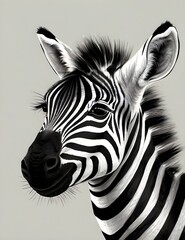 Fototapeta na wymiar Portrait of baby zebra cub in a hat and with glasses on a white background. Hipster illustration, animal print Generative AI