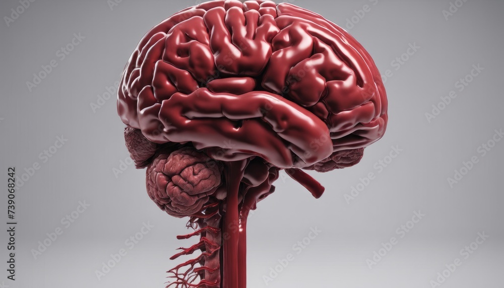 Poster 3d rendering of a human brain with detailed vascular structure