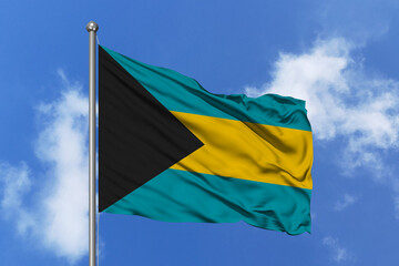 Bahamas flag fluttering in the wind on sky.