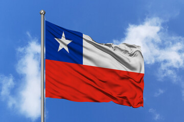Chile flag fluttering in the wind on sky.