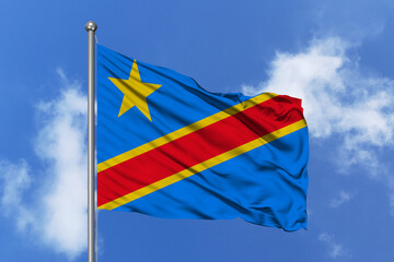 Democratic republic flag fluttering in the wind on sky.
