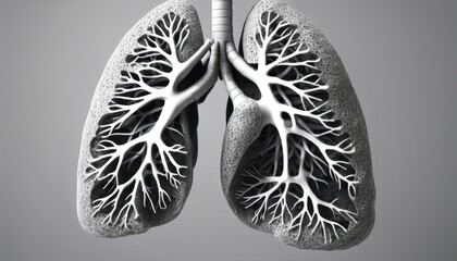  3D rendering of human lungs with intricate bronchial tree structure