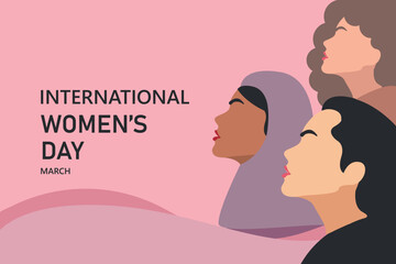 March 8 Women's Day poster or banner in minimalist style, vector.