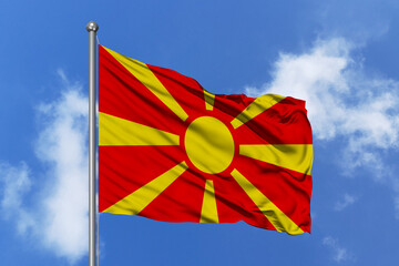 Macedonia flag fluttering in the wind on sky.