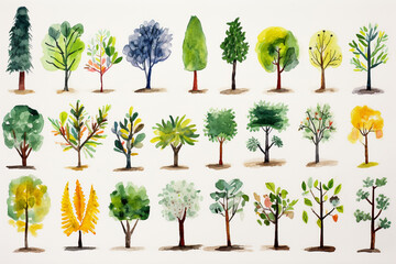Drawing pictures of color trees by kids