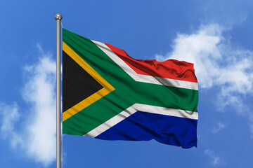 South Africa flag fluttering in the wind on sky.
