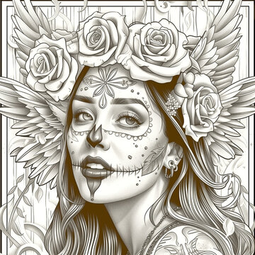 Template of design art for t-shirt. beautiful woman in chicano style.
