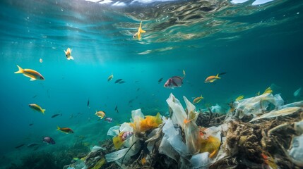 Image of contaminated water and fish floating in it.