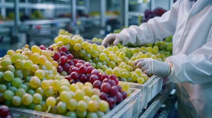 Technologists in food processing plants control the process of selecting and producing grapes.