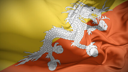Close-up view of Bhutan National flag.