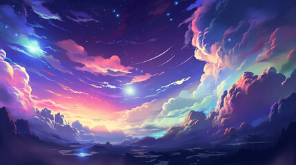 Hand drawn cartoon beautiful night sky illustration