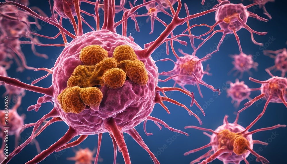Aufkleber microscopic view of a cancer cell with multiple nuclei, highlighting the complexity of cellular stru
