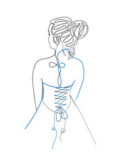 The girl's back is turned. One line art design