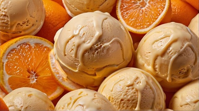 orange ice cream with fresh orange image background