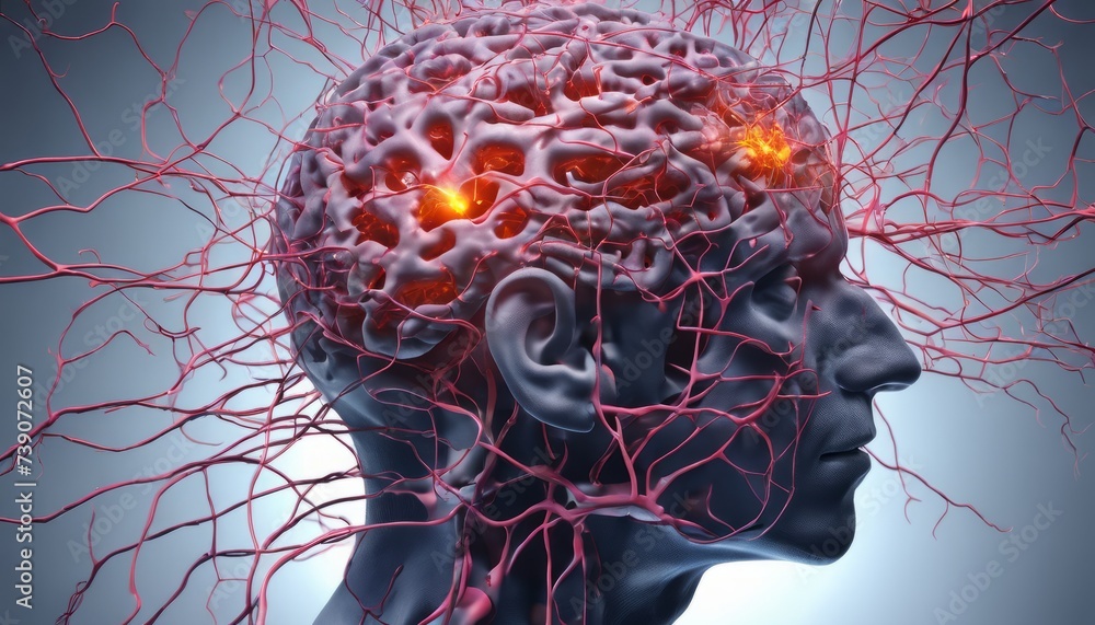 Poster the complexity of the human brain, illuminated in a digital rendering
