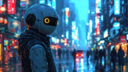 雨に濡れるロボット,Generative AI AI画像