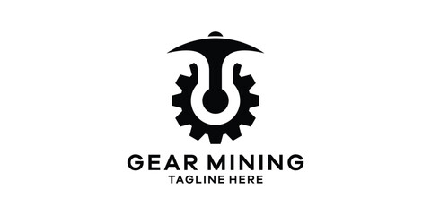 logo design combination of mining equipment with gear, logo design template, symbol idea. - obrazy, fototapety, plakaty
