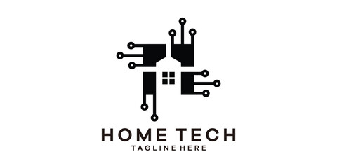 logo design combining the shape of a house with modern technology, logo design template, symbol idea.
